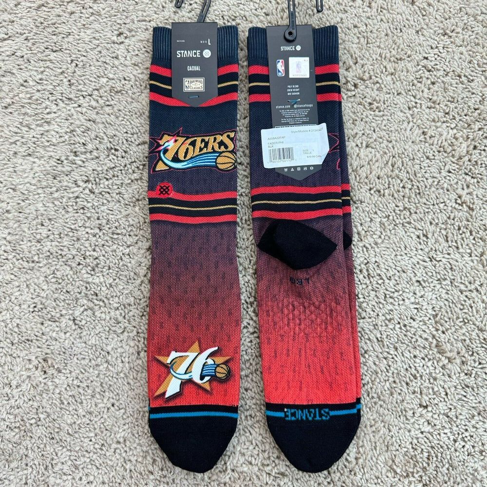 Philadelphia 76ers Socks Men's Lg 9-13 NBA‎ Stance Red Fader Crew - 2 Pair NWT